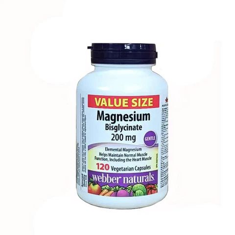 Viên Uống Bổ Sung Magie Webber Naturals Magnesium Bisglycinate 200mg - Hỗ Trợ Sức Khỏe Thần Kinh Và Cơ Bắp, 60 Viên