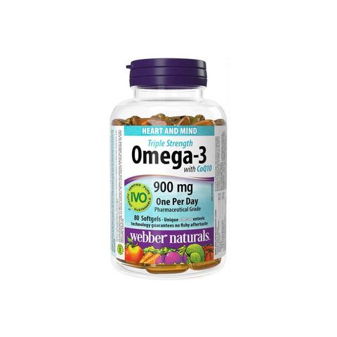 Dầu Cá Webber Naturals Omega 3 CoQ10 900mg - Hỗ Trợ Tim Mạch, Tăng Cường Sức Khỏe Tổng Thể - 80 Viên