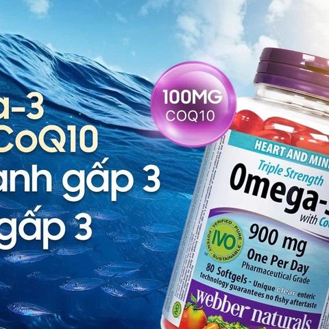 Dầu Cá Webber Naturals Omega 3 CoQ10 900mg - Hỗ Trợ Tim Mạch, Tăng Cường Sức Khỏe Tổng Thể - 80 Viên
