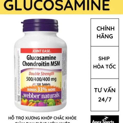Viên Uống Hỗ Trợ Xương Khớp Webber Naturals Glucosamine MSM 120 Viên - Giúp Giảm Đau, Tăng Độ Linh Hoạt Cho Khớp