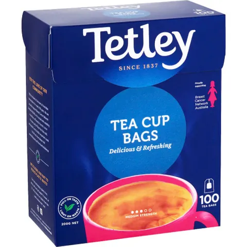 Trà Túi Lọc Tetley - Hương Vị Thanh Nhẹ, Hộp 100 Gói, Trà Uống Nguyên Chất, Tiện Lợi và Đơn Giản cho Cuộc Sống Hiện Đại