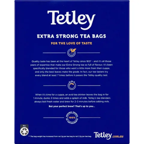 Trà Túi Lọc Tetley - Hương Vị Thanh Nhẹ, Hộp 100 Gói, Trà Uống Nguyên Chất, Tiện Lợi và Đơn Giản cho Cuộc Sống Hiện Đại