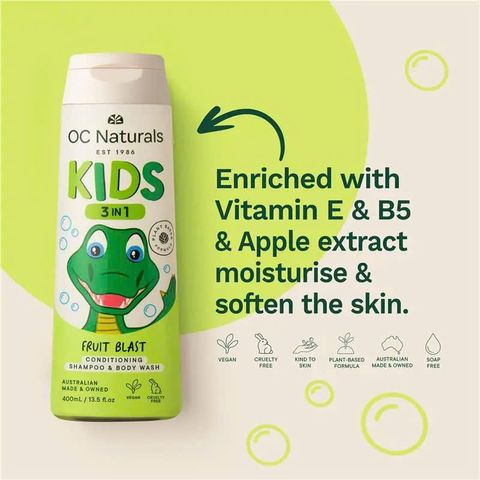 Sữa Tắm Gội Xả 3in1 Organic Care Kids 400ml - Chăm sóc tóc và da tự nhiên cho trẻ em, hương nhẹ dịu, vòi bơm tiện lợi