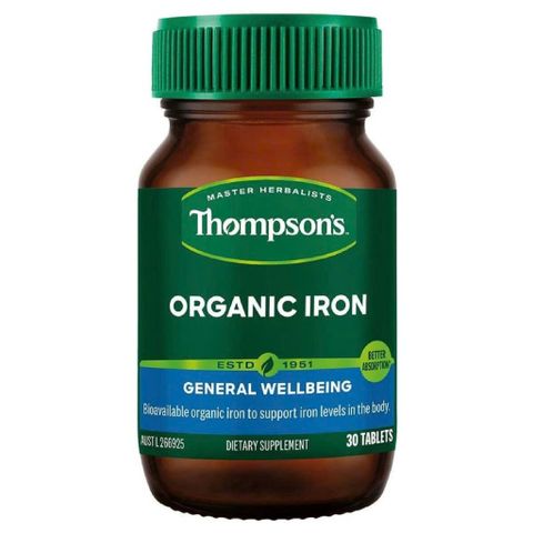 Viên uống sắt hữu cơ Thompson’s Organic Iron 30 viên - Bổ sung sắt hiệu quả, Hỗ trợ phòng ngừa thiếu máu, Không gây táo bón