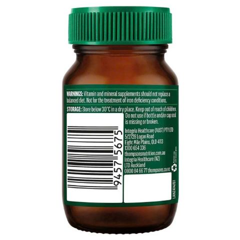 Viên uống sắt hữu cơ Thompson’s Organic Iron 30 viên - Bổ sung sắt hiệu quả, Hỗ trợ phòng ngừa thiếu máu, Không gây táo bón