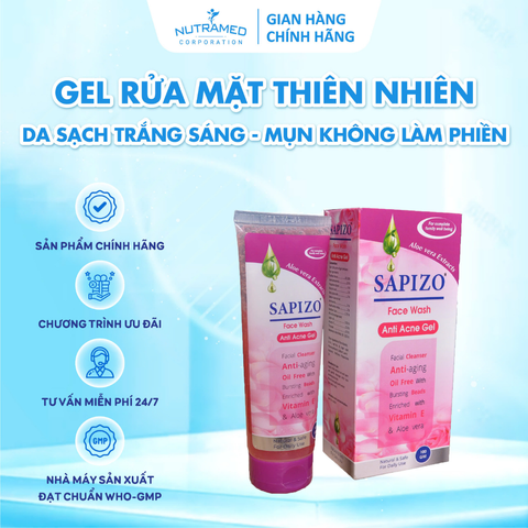 Gel Rửa Mặt Sapizo 100g - Sạch Da, Cải Thiện Mụn - Dành Cho Da Dầu và Da Hỗn Hợp - Sản Phẩm Chính Hãng