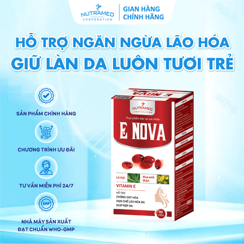Viên uống E Nova Nutramed - Hỗ trợ ngăn ngừa lão hóa da, đẹp da, chống oxy hóa (60 viên)