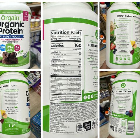 Bột Protein Hữu Cơ Orgain Organic Protein 1.20kg Vị Chocolate - Siêu Thực Phẩm Từ Mỹ, Bổ Sung Dinh Dưỡng 100% Organic