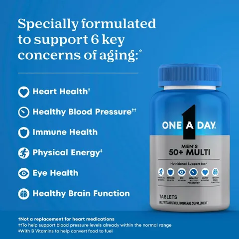 Vitamin tổng hợp One A Day Men's 50+ Multi - Hỗ trợ sức khỏe tim mạch, miễn dịch, năng lượng cho nam trên 50 tuổi - 200 viên