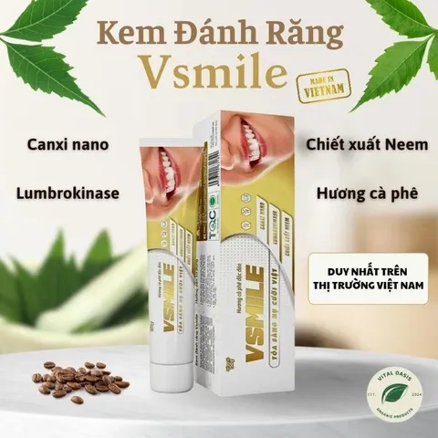 [Mua 1 + Tặng 1 Món Quà] - Kem đánh răng VSMILE 150g vị caphe thành phần thảo dượᴄ quý sản phẩm hàng đầu Việt Nam trắng 