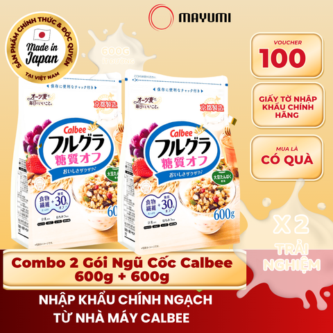 [Combo 2 Gói] Calbee Ngũ Cốc Trái Cây Ít Đường 600g  – Gói Trắng Chính Hãng, Ăn Sáng Healthy [DATE T12/2026]