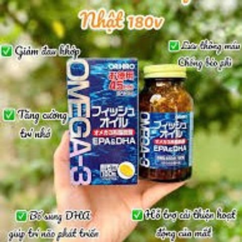 Dầu Cá Omega 3 Orihiro Nhật Bản - Giúp Sáng Mắt, Thông Minh, Tăng Cường Trí Não - Lọ 180 Viên Hữu Ích cho Trẻ Em và Người Lớn
