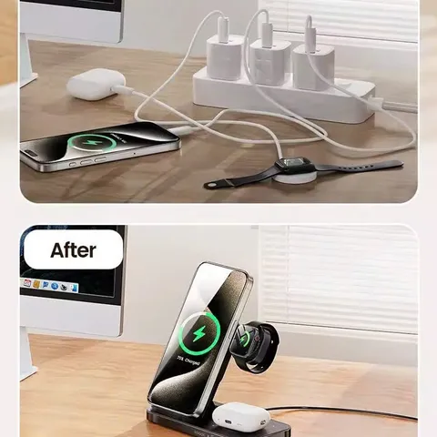 Sạc Nhanh Không Dây 3in1 Toocki - Sạc 15W An Toàn, Gọn Gàng, Tương Thích iPhone, Samsung, Đồng Hồ Thông Minh