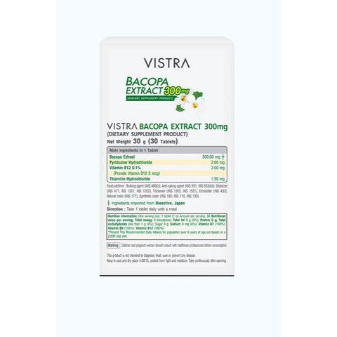 Viên Uống Chiết Xuất Bacopa 300mg - Tăng Cường Trí Nhớ và Hỗ Trợ Hệ Thần Kinh - Hộp 30 Viên Thực Phẩm Chức Năng