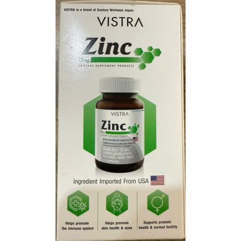 Viên Uống Kẽm VISTRA 15 MG - Hỗ Trợ Tăng Cường Sức Đề Kháng - Hộp 20 Viên Bổ Sung Vitamin Và Khoáng Chất