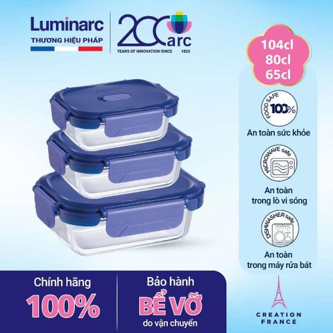 Hộp Đựng Thực Phẩm Thủy Tinh Luminarc Purebox - An Toàn Lò Vi Sóng, Máy Rửa Bát, Dung Tích 650ml/800ml/1040ml