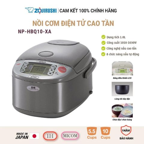 Nồi Cơm Điện Tử Cao Tần Zojirushi NP-HBQ10-XA 1.0L Nhật Bản - Thiết Kế Nhỏ Gọn, Công Nghệ IH, Bảo Hành 3 Năm