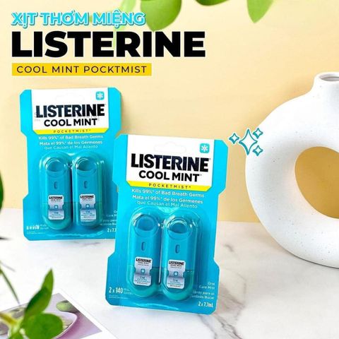 Xịt thơm miệng Listerine Pocketmist Cool Mint 7.7ml x2 - Giải pháp nhanh chóng cho hơi thở thơm mát mọi lúc mọi nơi