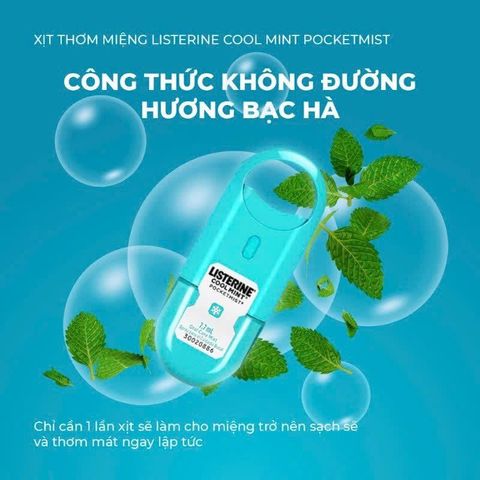 Xịt thơm miệng Listerine Pocketmist Cool Mint 7.7ml x2 - Giải pháp nhanh chóng cho hơi thở thơm mát mọi lúc mọi nơi