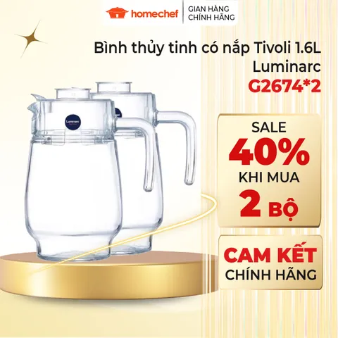Bộ 2 Bình Thủy Tinh Luminarc Tivoli 1.6L - Bình Đựng Nước Cao Cấp, An Toàn Sức Khỏe, Thiết Kế Hiện Đại, Hàng Chính Hãng