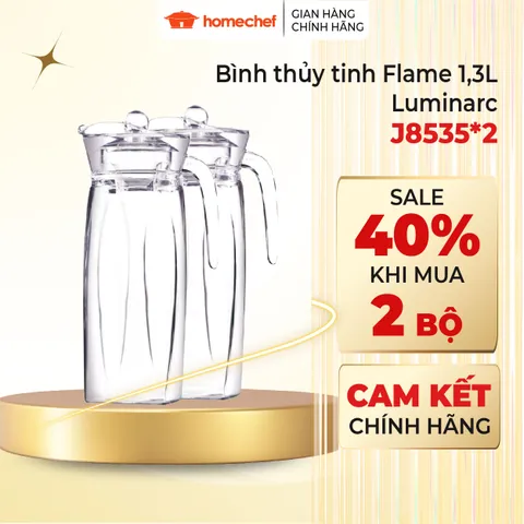 Bộ 2 bình/ Bình đựng nước thủy tinh Luminarc Flame 1.3L J8535 | Hàng chính hãng