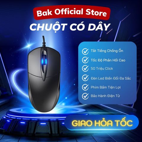 Chuột Gaming Có Dây BAK MS139 - Chuột Văn Phòng Chống Ồn, Thiết Kế Ergonomic, Dùng Cho Máy Tính và Laptop