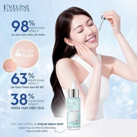 Tinh Chất Dưỡng Da Eveline Serum Shot 30ML - Ngừa Mụn, Se Khít Lỗ Chân Lông Niacinamide Cho Da Dầu, Hỗn Hợp, Mụn