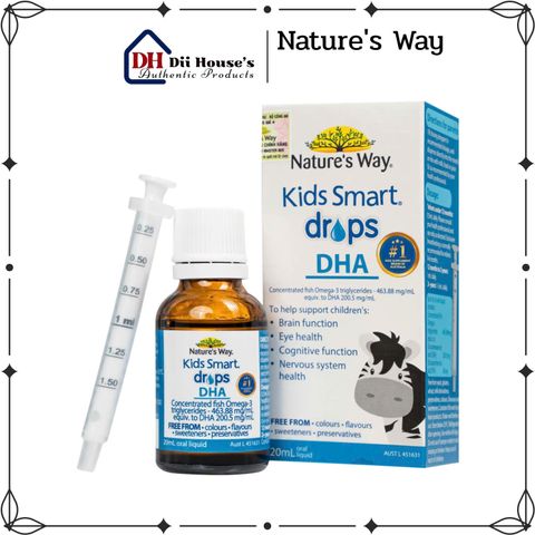 DHA Dạng Nước Nature's Way Kids Smart Drops, 20ml - Bổ Sung DHA và EPA cho Trẻ Em, Hỗ Trợ Não Bộ và Thị Giác