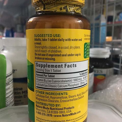 Viên uống bổ sung Vitamin B12 Nature Made 1000 mcg hộp 75 viên - Giảm mệt mỏi, hỗ trợ năng lượng và sức khỏe thần kinh cho người ăn chay