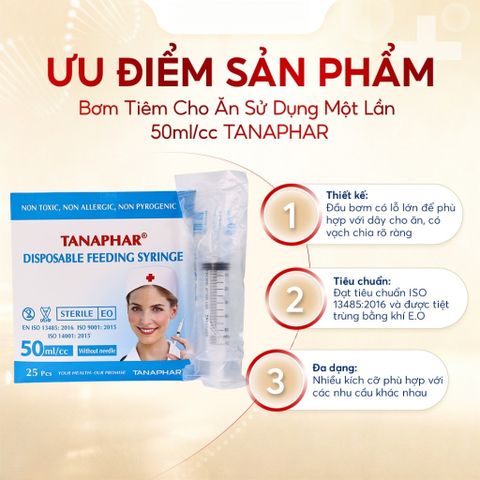 Bơm Tiêm Y Tế Đơn Lần 50ml TANAPHAR - Hộp 25 Chiếc Tiệt Trùng, An Toàn, Chất Lượng Cao