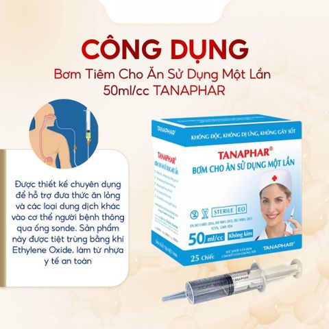 Bơm Tiêm Y Tế Đơn Lần 50ml TANAPHAR - Hộp 25 Chiếc Tiệt Trùng, An Toàn, Chất Lượng Cao
