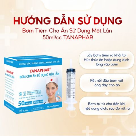 Bơm Tiêm Y Tế Đơn Lần 50ml TANAPHAR - Hộp 25 Chiếc Tiệt Trùng, An Toàn, Chất Lượng Cao