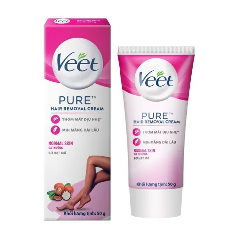 Kem tẩy lông Veet Pure 50g - Dành cho da thường, công thức cải tiến với Bơ hạt mỡ, hiệu quả chỉ trong 3 phút, làn da mềm mại tự nhiên