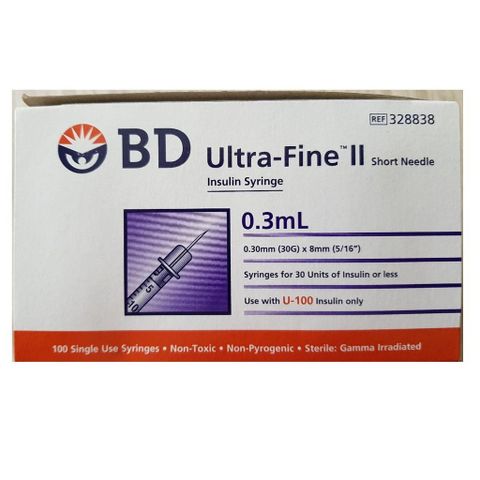 Kim Tiêm Insulin BD ULTRA - FINE II 0.3ML/U100 Hộp 10 Cây, Kim Ngắn Để Sử Dụng An Toàn và Chính Xác cho Người Đái Tháo Đường