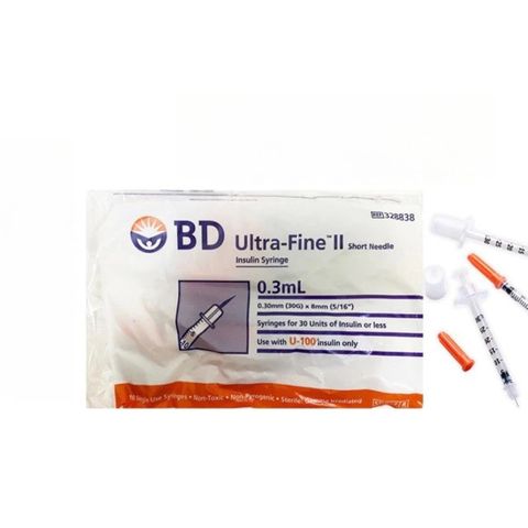 Kim Tiêm Insulin BD ULTRA - FINE II 0.3ML/U100 Hộp 10 Cây, Kim Ngắn Để Sử Dụng An Toàn và Chính Xác cho Người Đái Tháo Đường