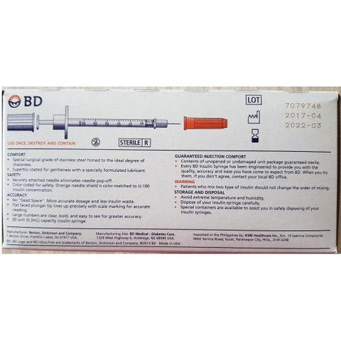 Kim Tiêm Insulin BD ULTRA - FINE II 0.3ML/U100 Hộp 10 Cây, Kim Ngắn Để Sử Dụng An Toàn và Chính Xác cho Người Đái Tháo Đường