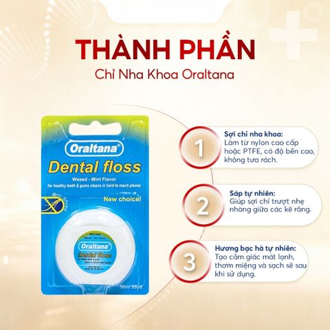 Chỉ Nha Khoa Oraltana Bền Dai - Sạch Sẽ Răng Miệng, Ngăn Ngừa Sâu Răng và Viêm Nướu, Hương Bạc Hà Tươi Mát (1 Cuộn)