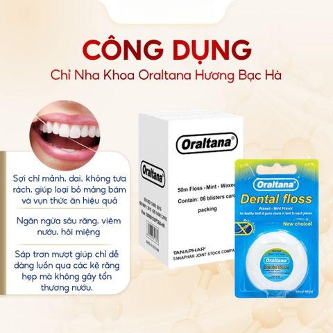 Chỉ Nha Khoa Oraltana Bền Dai - Sạch Sẽ Răng Miệng, Ngăn Ngừa Sâu Răng và Viêm Nướu, Hương Bạc Hà Tươi Mát (1 Cuộn)