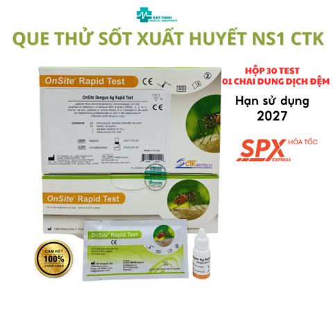 Que thử nhanh sốt xuất huyết Dengue NS1 CTK - Hộp 30 test (HSD 11/2027) - Phát hiện nhanh virus Dengue trong máu.