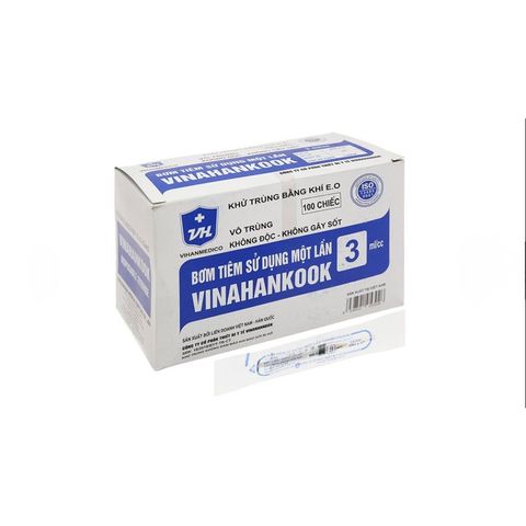 Bơm Kim Tiêm Vinahankook 3ml/cc - Hộp 100 Cây Chất Lượng Cao, An Toàn Y Tế, Sử Dụng 1 Lần
