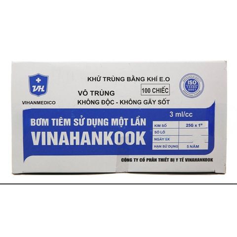 Bơm Kim Tiêm Vinahankook 3ml/cc - Hộp 100 Cây Chất Lượng Cao, An Toàn Y Tế, Sử Dụng 1 Lần