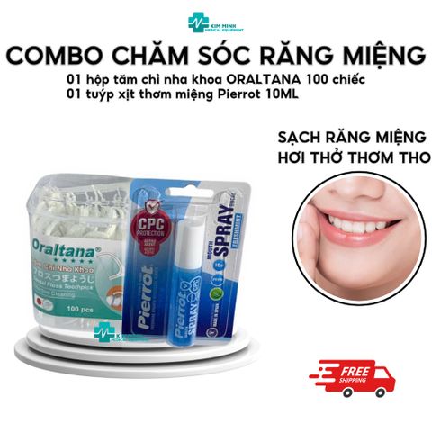 Combo Tăm Chỉ Nha Khoa Oraltana 50c & Xịt Thơm Miệng Pierrot 10ml - Giải Pháp Chăm Sóc Răng Miệng Sạch Sẽ, Thơm Mát, Ngăn Hôi Miệng