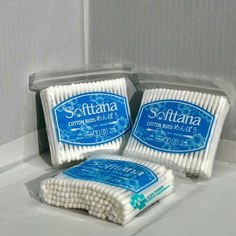 Tăm Bông Vệ Sinh Tai SOFTTANA - Set 100 Que Cho Người Lớn, Thiết Kế Nhỏ Gọn, An Toàn Và Tiện Lợi