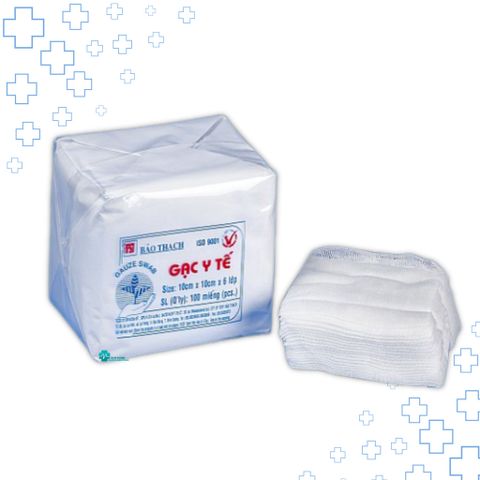 Gạc Y Tế Bảo Thạch 10x10cm 6 Lớp - Gạc Đắp Mặt Nạ 100 Miếng, 100% Bông Tự Nhiên, An Toàn Cho Da, Tiêu Chuẩn ISO 9001