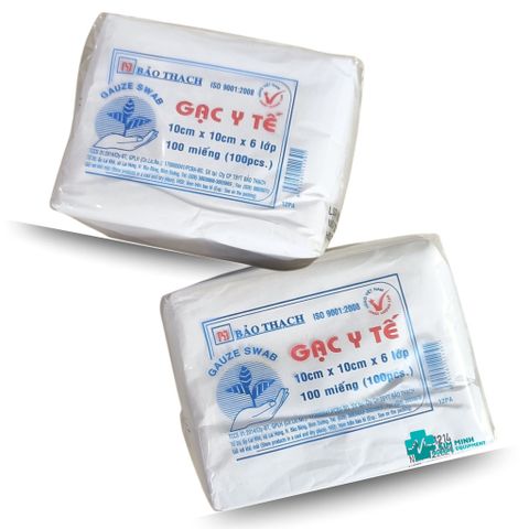 Gạc Y Tế Bảo Thạch 10x10cm 6 Lớp - Gạc Đắp Mặt Nạ 100 Miếng, 100% Bông Tự Nhiên, An Toàn Cho Da, Tiêu Chuẩn ISO 9001