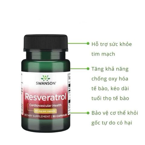 Viên Uống Hỗ Trợ Sức Khỏe Tim Mạch Resveratrol 100mg Swanson 30 Viên - Bảo Vệ Tim Khỏe, Hỗ Trợ Tuổi Thọ, Xuân Lành