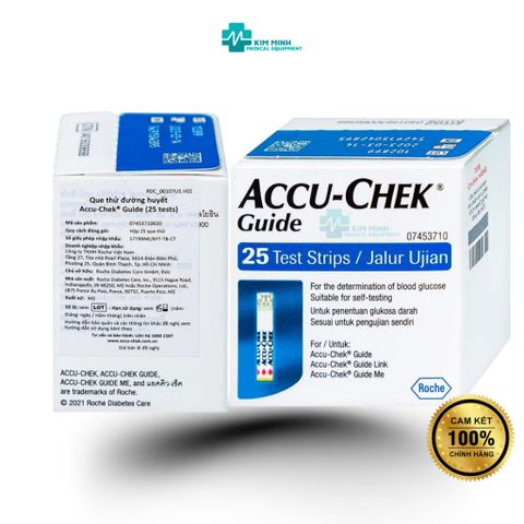 Hộp 25 Que Thử Đường Huyết ACCU-CHEK Guide - Chính Hãng, Đo 4 Loại Máu, Độ Chính Xác ISO 15197:2013, Dễ Sử Dụng, Hạn Sử Dụng đến 06/2026