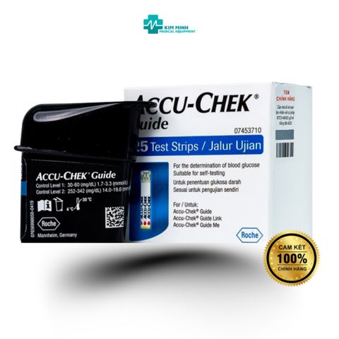 Hộp 25 Que Thử Đường Huyết ACCU-CHEK Guide - Chính Hãng, Đo 4 Loại Máu, Độ Chính Xác ISO 15197:2013, Dễ Sử Dụng, Hạn Sử Dụng đến 06/2026