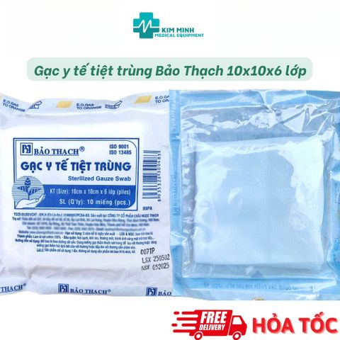 Gạc Y Tế Tiệt Trùng Bảo Thạch 10x10x6 Lớp - Bịch 10 Miếng, Thấm Hút Nhanh, Thân Thiện Môi Trường, Dùng Trong Phòng Mổ