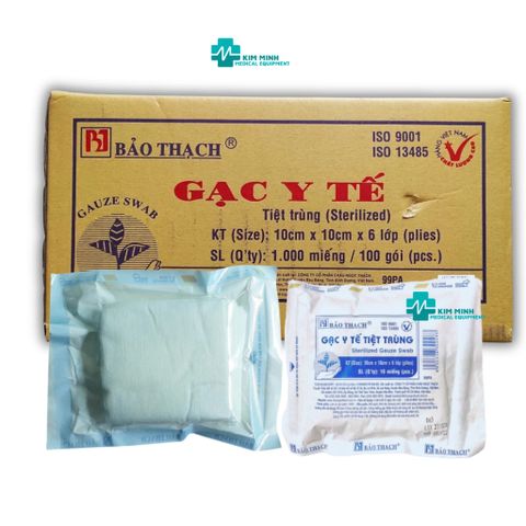 Gạc Y Tế Tiệt Trùng Bảo Thạch 10x10x6 Lớp - Bịch 10 Miếng, Thấm Hút Nhanh, Thân Thiện Môi Trường, Dùng Trong Phòng Mổ